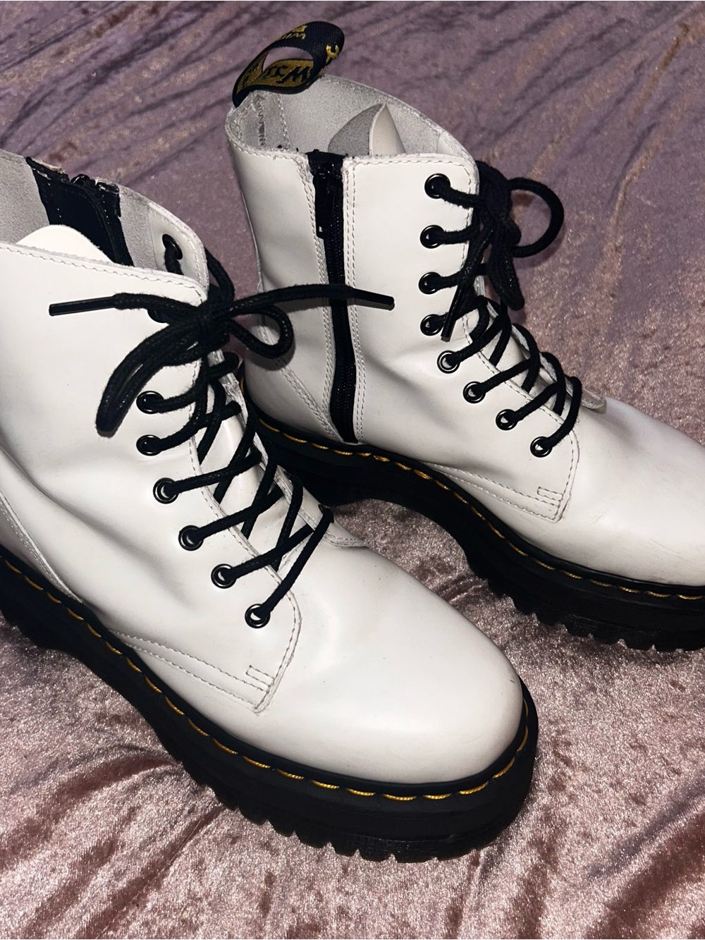 Dr. Martens White Lace-Up Platform Combat Boots with Black Laces size 9